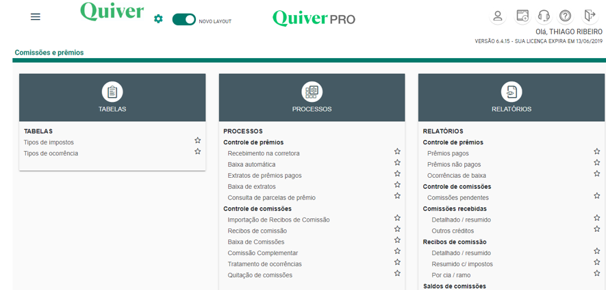 Quiver PRO oferece um painel completo para você controlar comissões e prêmios da sua corretora.
